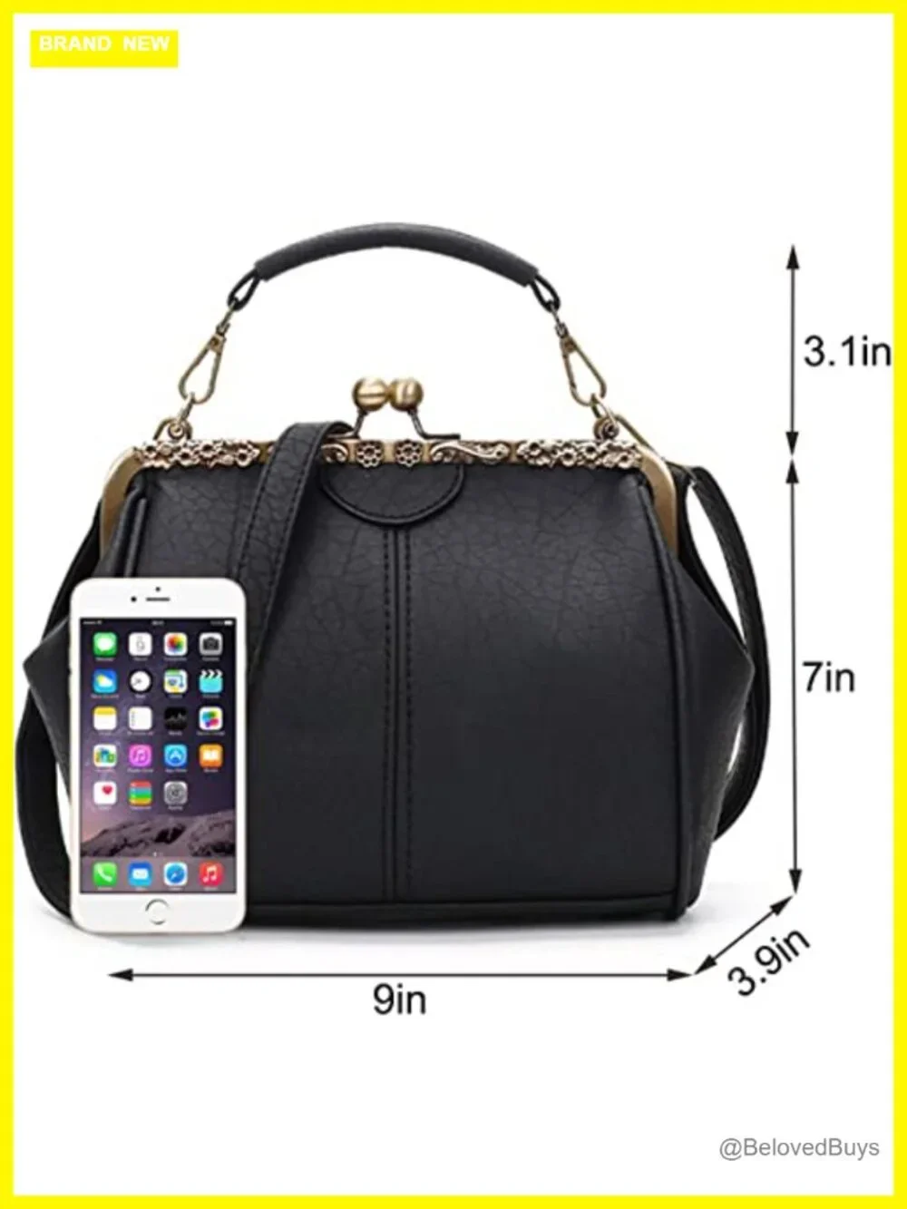 Vintage Hollow Faux Leather Shoulder Bag Kiss Lock Closure Crossbody Purse